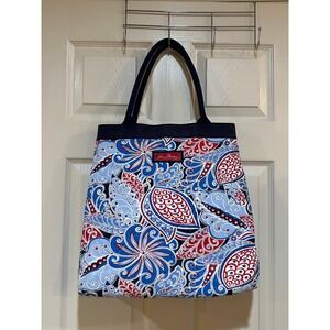 Vera Bradley Quilted Cotton Tote Bag Red White Blue Paisley Floral Shoulder Bag